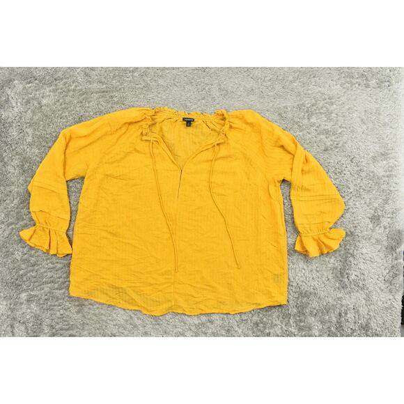 Torrid Plus Size 2 Blouse Preowned Light Fabric Long Sleeve Mustard Yellow - Picture 2 of 8